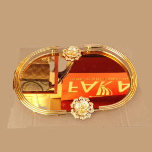 طقم صواني / صينية تفضيل بيضاوي وردة نافر مذهب بيوتر ارضية مرآة قطعتين